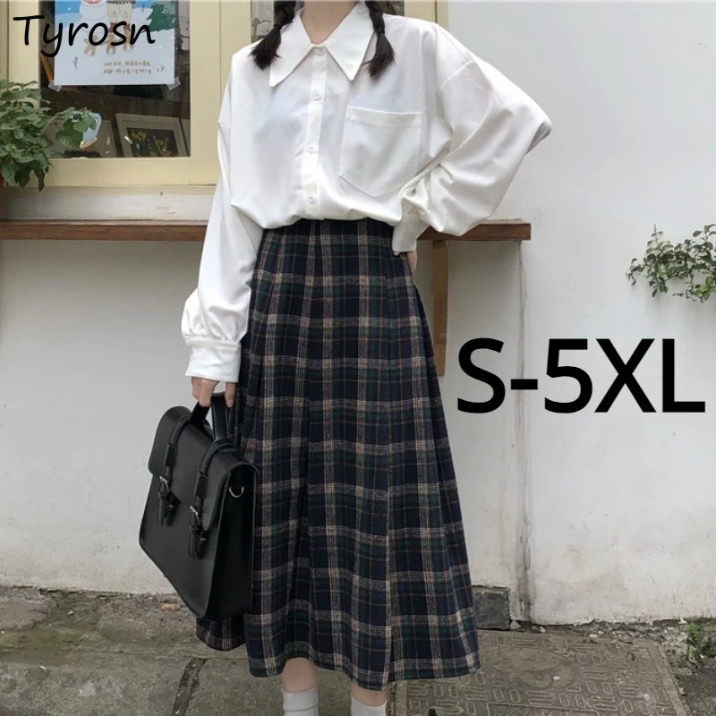 JK Skirts Women Plaid Loose Midi S-5XL A-line Pleated Empire Chic All-match Students Preppy Female Autumn Winter Gentle Lovely