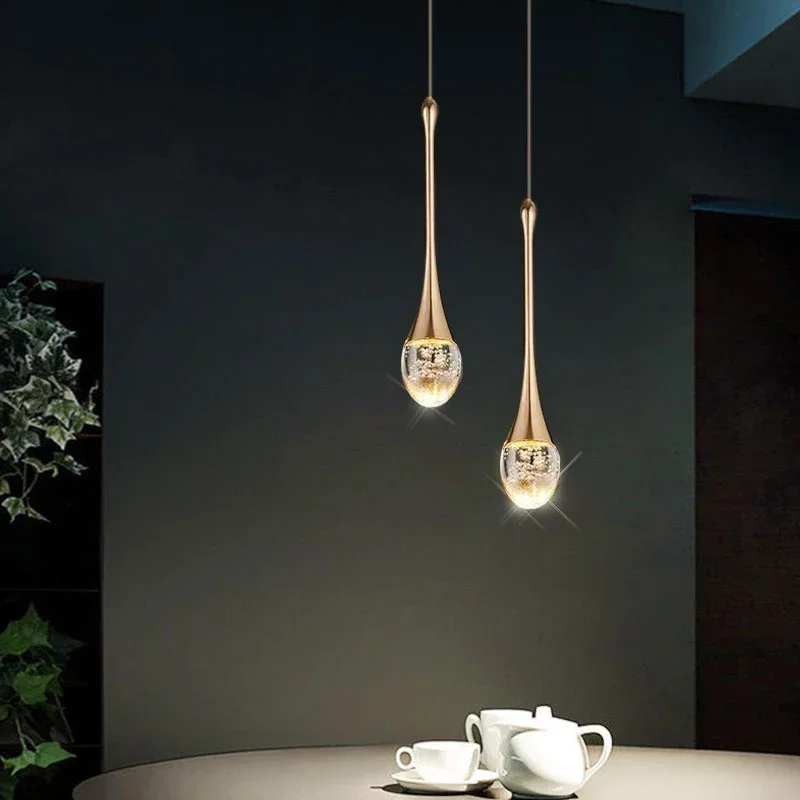 

Double Ended Droplet Pendant Light in Bedroom, Nordic Light Luxury Crystal Hanging Line Light, Creative Decorative Light
