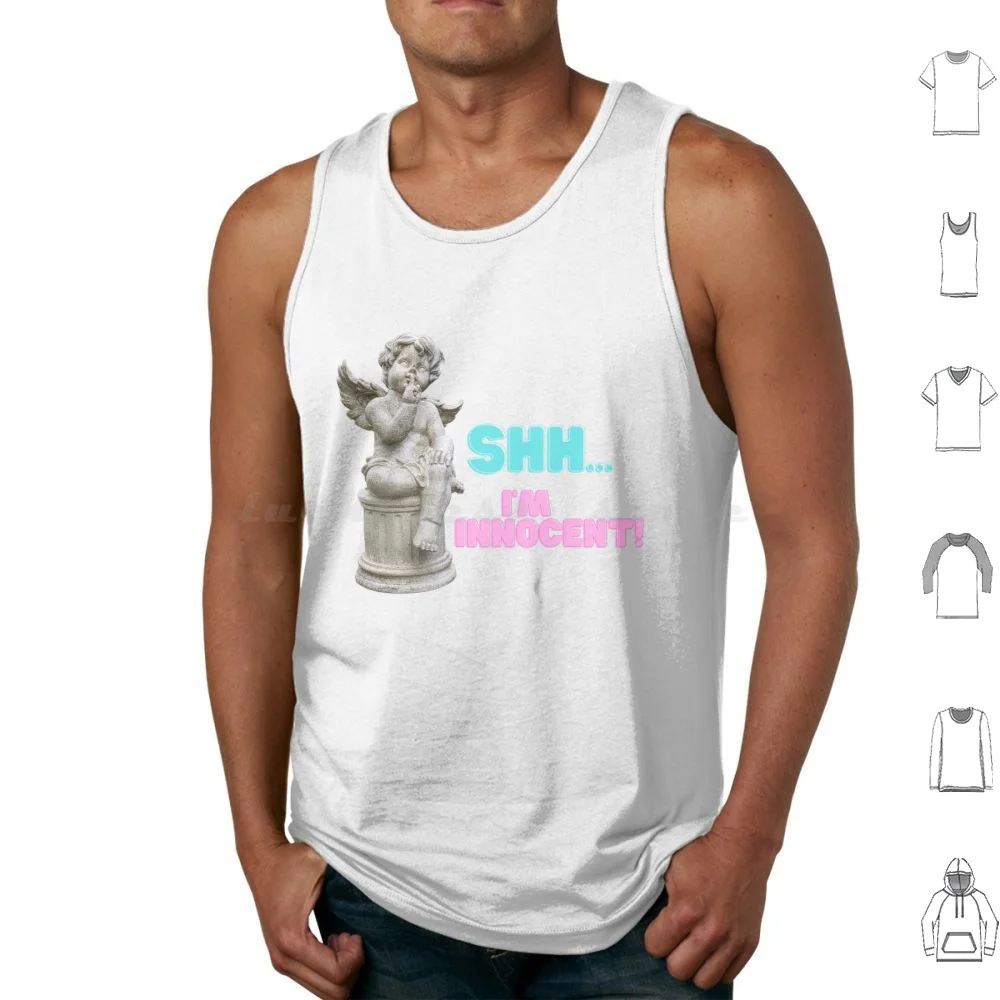 ¡Silencio! Soy inocente! Camisetas sin mangas con estampado de ángel, de algodón, Innocent Innocence Angel, Sushhh Shhhhh, Silence Quiet Gentle Unique Angel