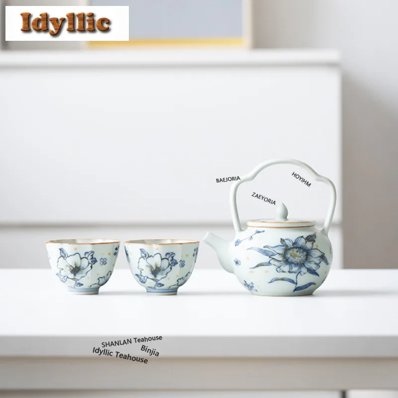 Sunflower Hoop Handle Tea Set Complete Set Ancient Tea Ceremony Set Household Teapot And Tea Cup Set Cafes Accessories Ornaments