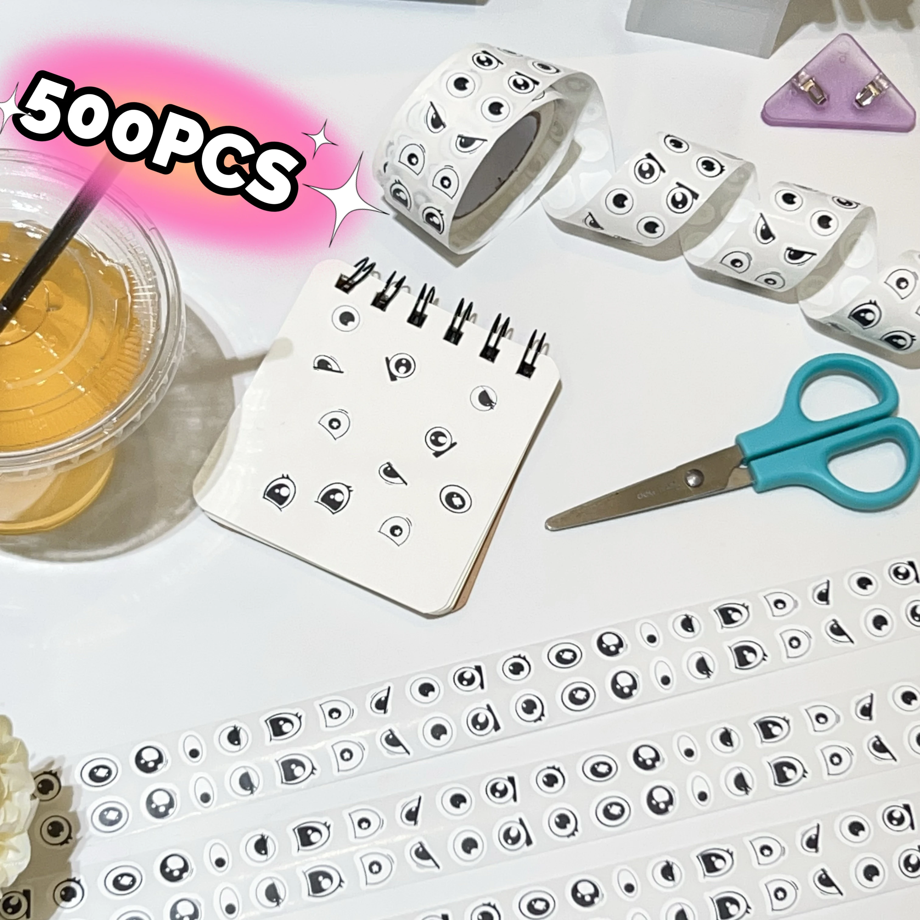 500 autocollants/rouleau, petits yeux expressifs de dessin animé, autocollants adhésifs, matériaux créatifs faits à la main pour enfants, décoratifs pour enveloppes