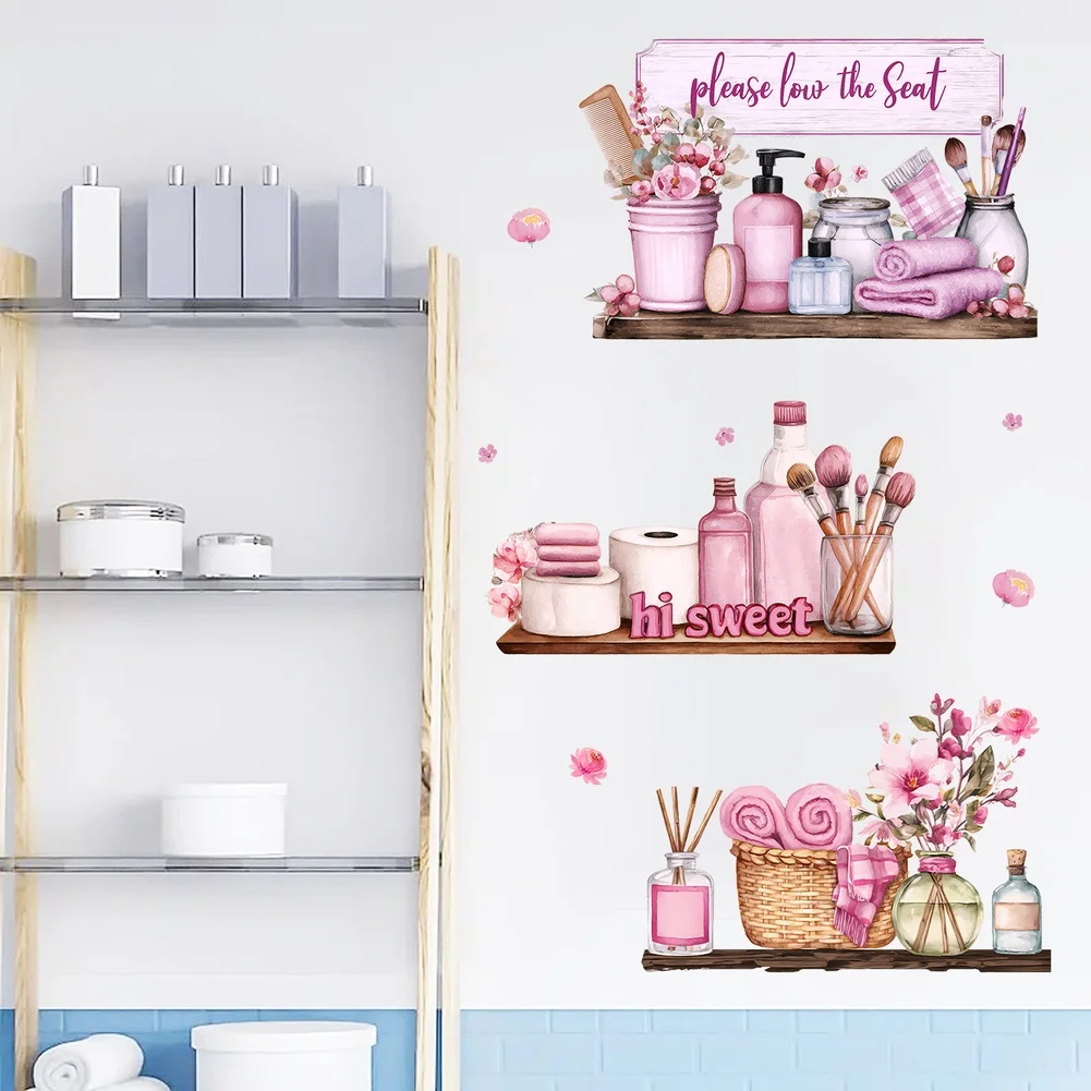Makeup Brush Holder Vase Wall Decal 60*60cm Pink Vase Wall Stickers Wall Sticker Self-stick PVC Waterproof Finish