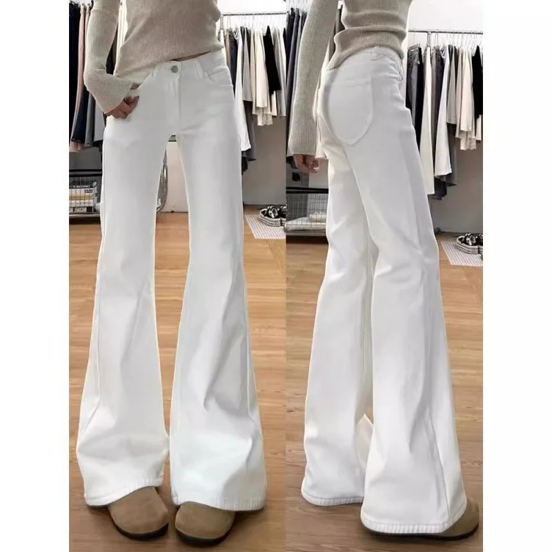 

Bootcut Jeans Short Women Distressed Boyfriend Vacation Americana Females Stitching Ribbed Panels Slim Fitting Material Neutral