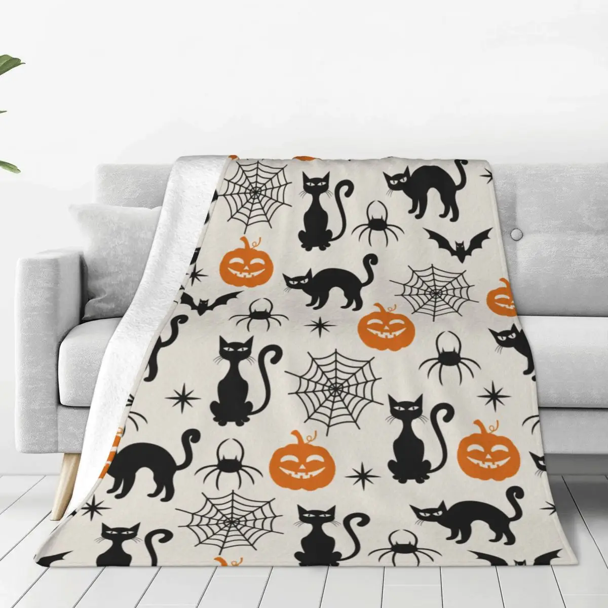 

Halloween Pumpkins Cats Bats Blanket Coral Fleece Plush Autumn/Winter Portable Warm Throw Blanket for Bed Car Bedspreads