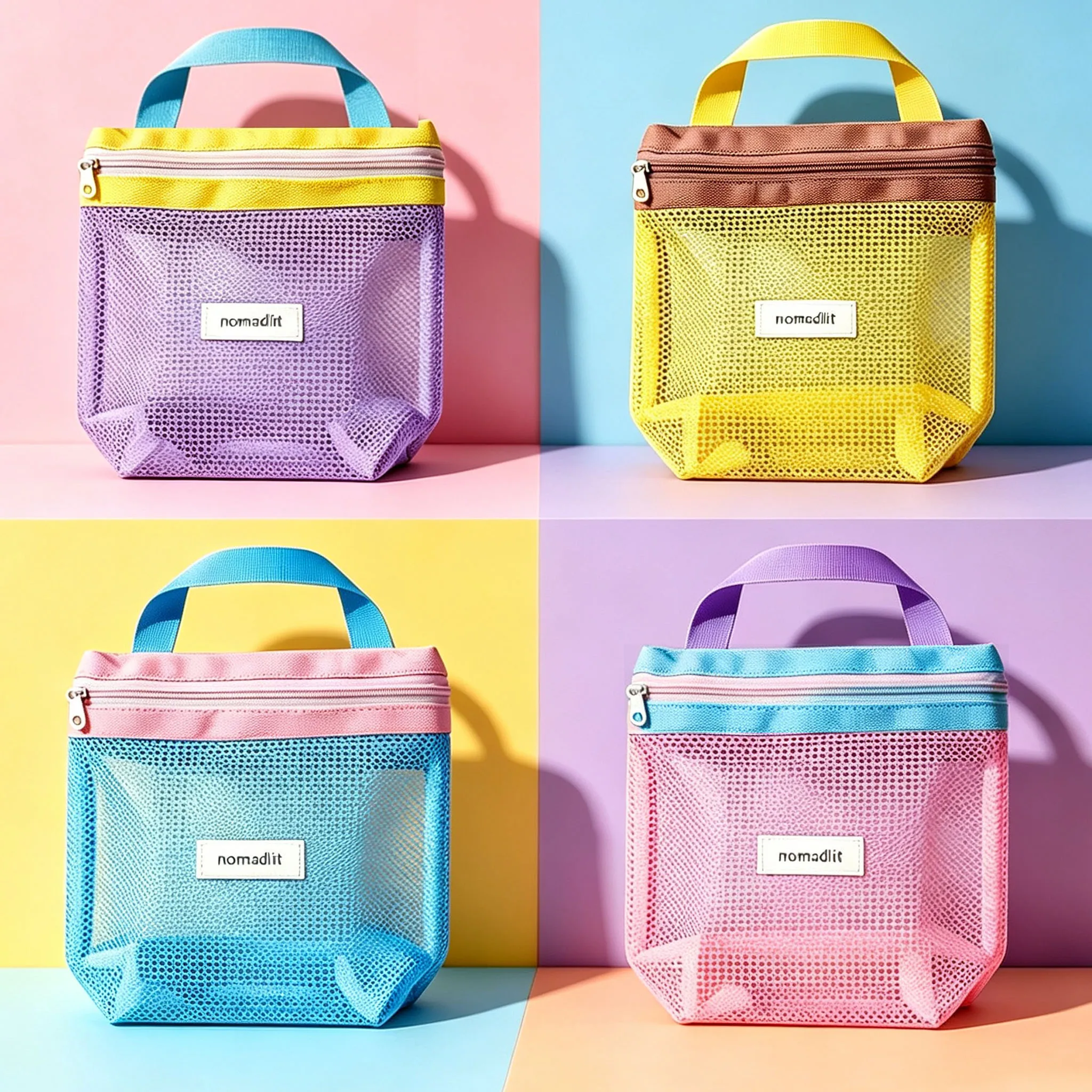 Mesh Storage Bag, Multi‑purpose Portable Zipper Makeup Pouch, Visible Grid Cosmetic Organizer, Travel Toiletry Handbag, School S