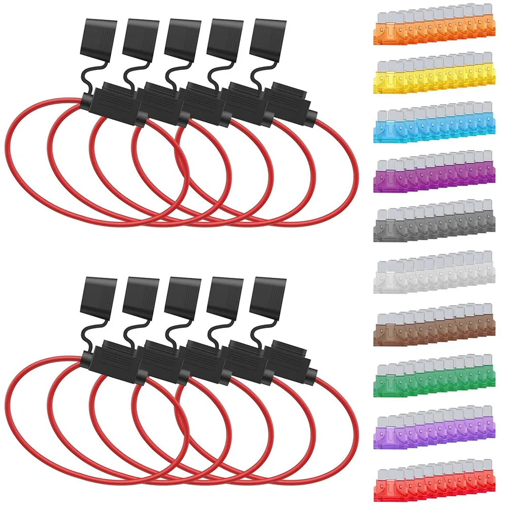 10 packs of 14AWG direct insertion fuse holder, 12V waterproof direct insertion fuse holder, marine standard chip fuse 2A-35A AM
