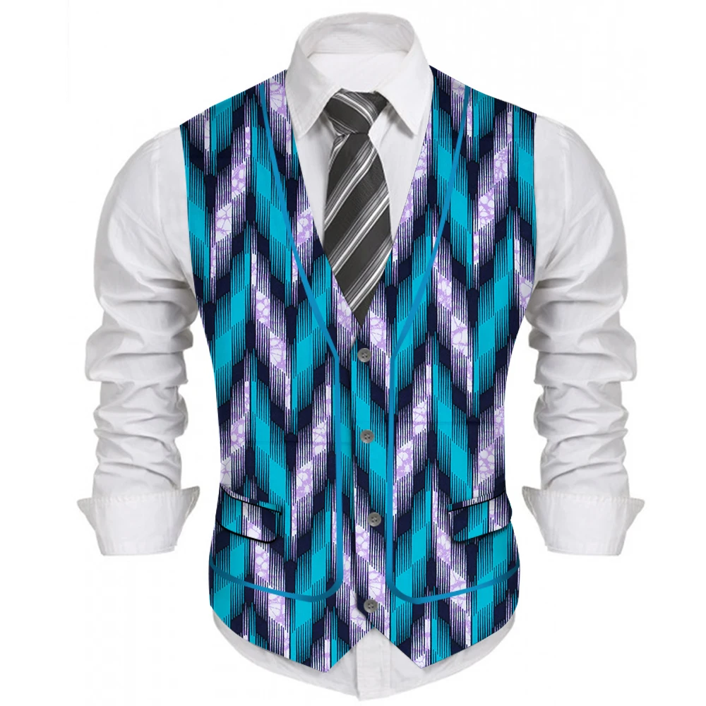Mens African Clothing Bazin Riche Print Top Vest African Slim Fit Business Wedding Blazer Vest Wyn1208