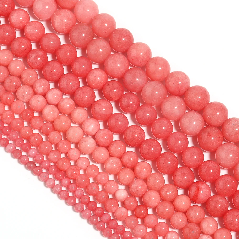 1 Strand/Lot Natural Pink Chalcedony Stone Beads Spacer Jades Bead for Jewelry Making DIY Bracelet Necklace Accessories