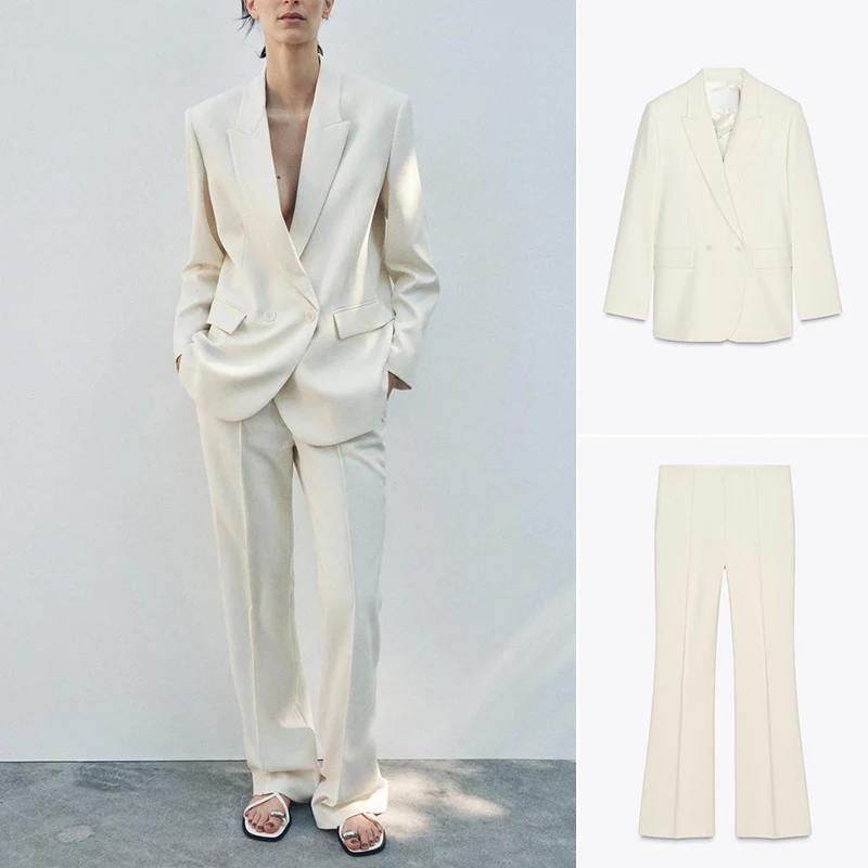 

Double-Breasted Long-Sve Commuter Suit Jaet Loose Flared Pants Simple Design Summer 2025 Women's Faion Trend