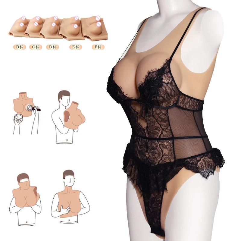 

Silicone Bodysuit Breast Forms Big Female Boobs Enhancer For Crossdresser Sissy Drag Queen Transgender False Chest Vagina Tits