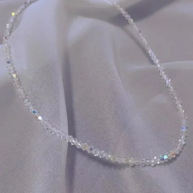 Elegant Fashion Crystal Thin Necklace for Women Rainbow Crystal Bracelet Necklace Wedding Party Jewelry Valentine Day Gift