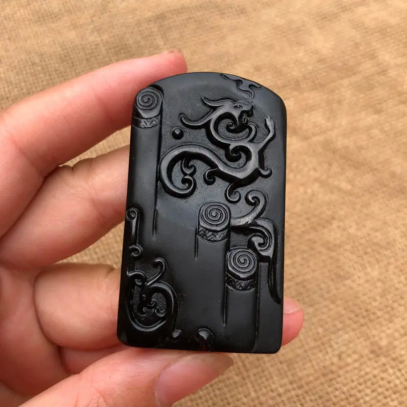 

Antique Style Dragon Pendant Necklace with Obsidian, Dragon Pendant for Good Luck and Protection, Unisex Hanging Ornament