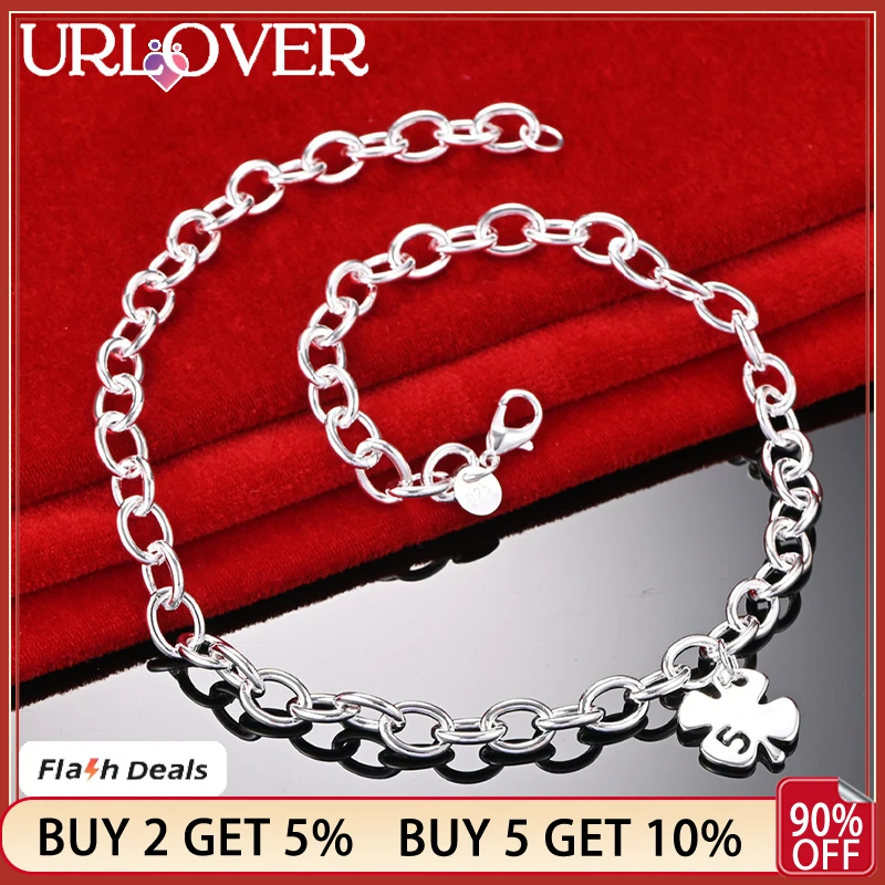 

URLOVER 925 Stamp Silver Color 45cm Lucky Number 5 Chain Necklace For Women Birthday Party Wedding Christmas Fashion Jewelry