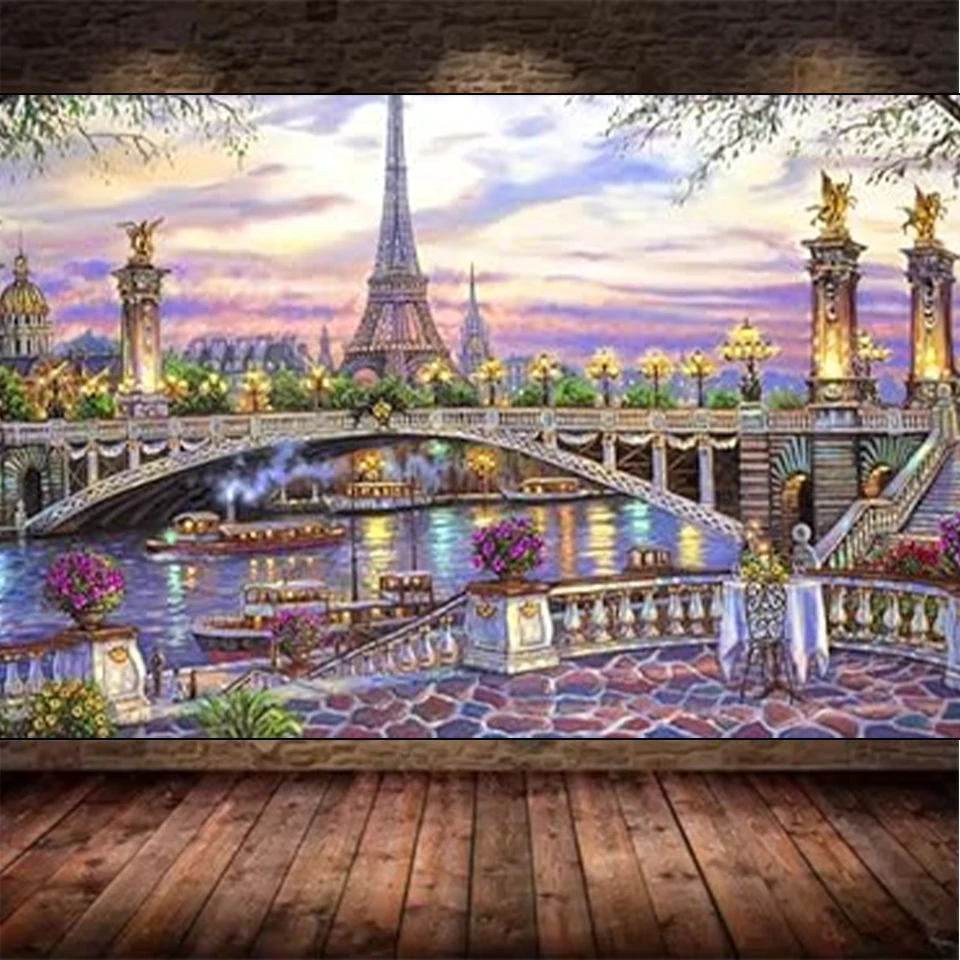 

DIY Diamond Painting Eiffel Tower Bridge Embroidery Painting Landscape Diamond Cross Embroidery Mosaic Home Decoration Diamond