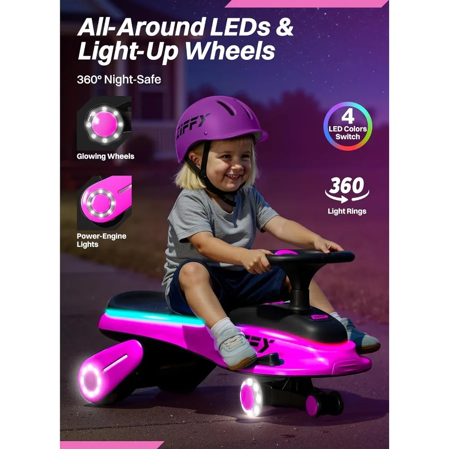 45W 5.5A Electric Wiggle Car with Pedal, Light-Up, Rechargeable Battery, 2-in-1 Swing Car, 2 Speed Ride-On Toy, Anti-Rollover, F