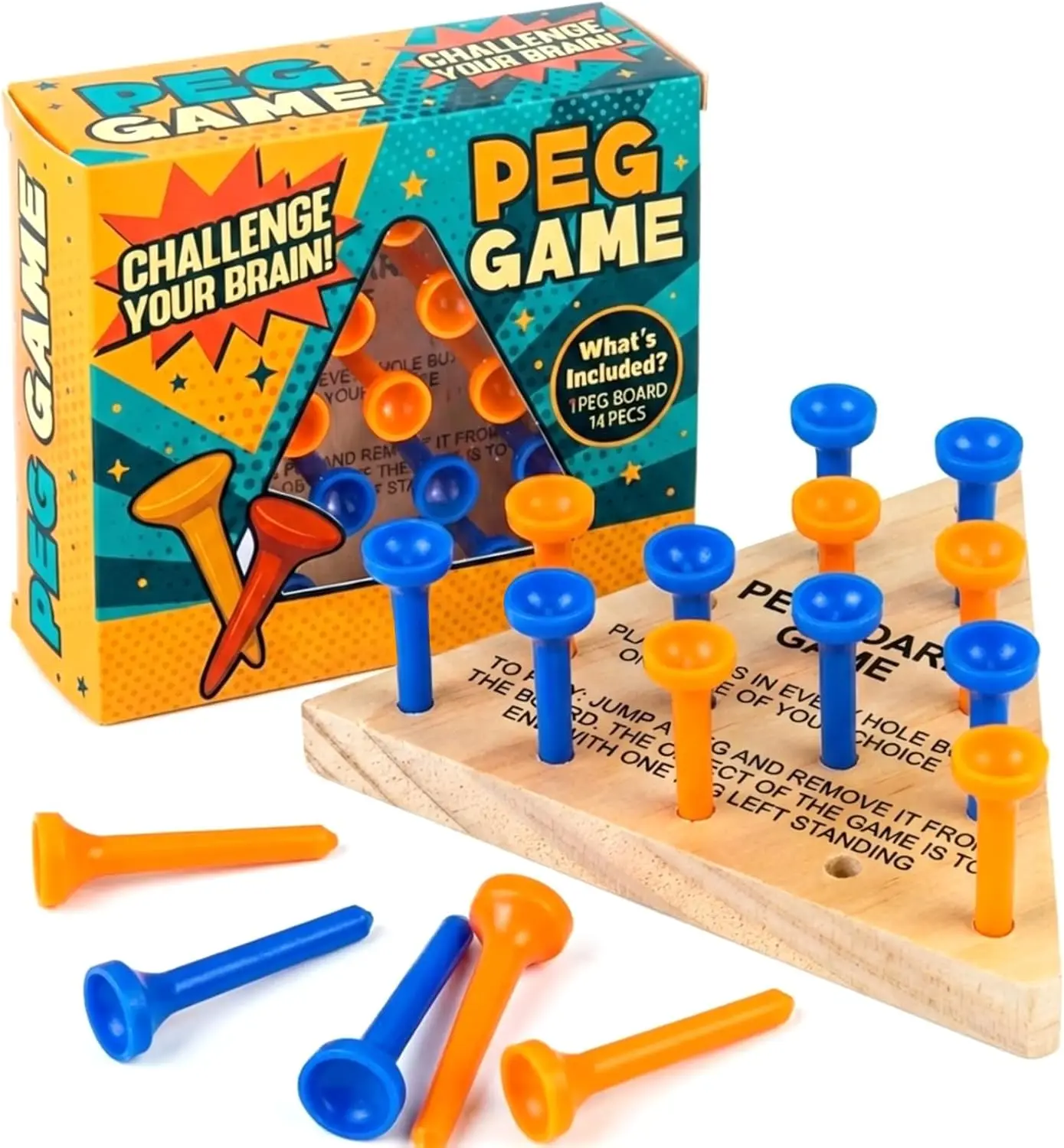 

2 Pack Wooden Triangle Peg Game, Portable Travel Strategy Toy for Family Fun & Learning Puzzles