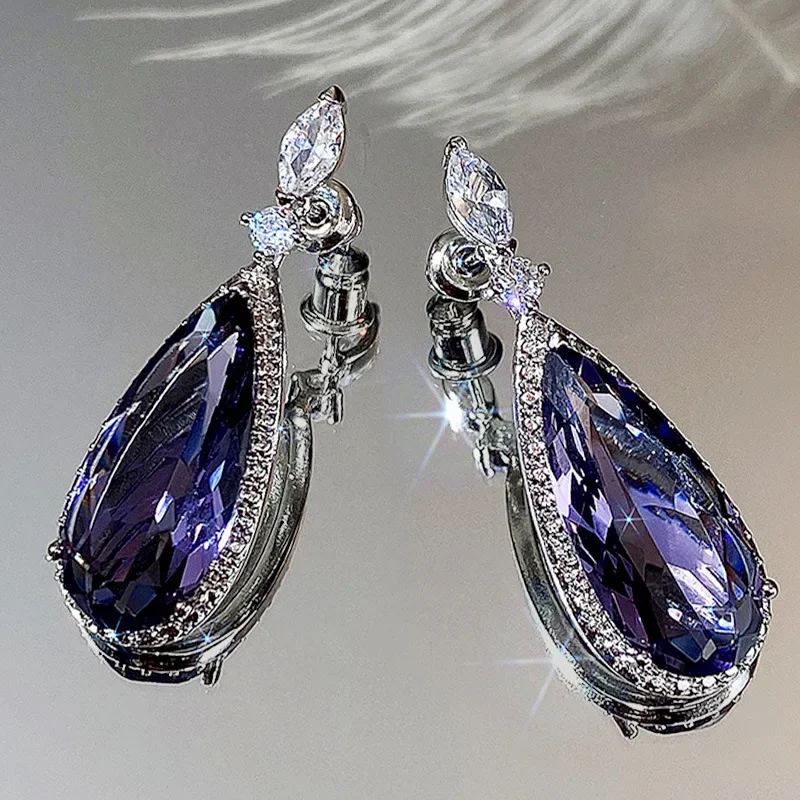 Luxury Pear cut Amethyst Dangle Earring 925 Sterling silver Party Wedding Drop Earrings for Women men Promise Jewelry