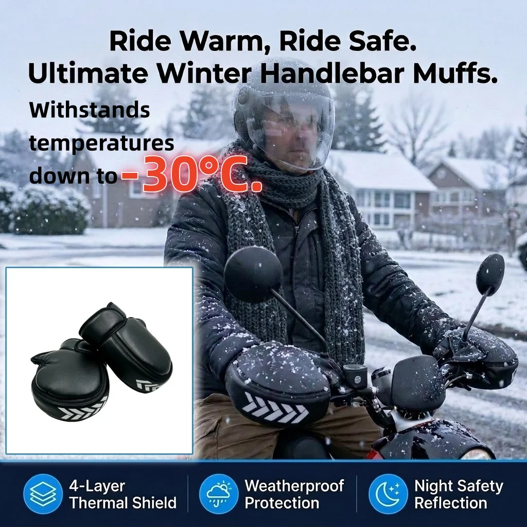 Winter Motorcycle Handlebar Muffs, Windproof Waterproof Thick Warm Gloves, Hand Protector for Motorcycle Bicycle E-Scooter