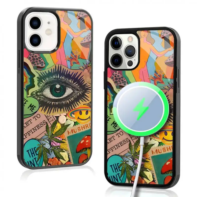 Trippy Psychic Musshrooms Collapse Case For iphone 11 12 13 14 15 Plus Pro Max Mirror Acrylic For Magsafe Wireless Charging