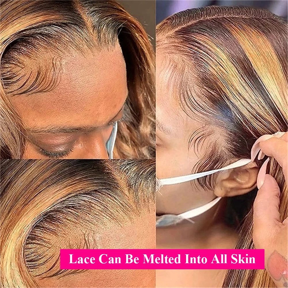 Highlight Straight Lace Front Human Hair 13x4 Lace Frontal Wigs Brazilian Honey Blonde Colored Wigs 100% Remy Human Hair wig