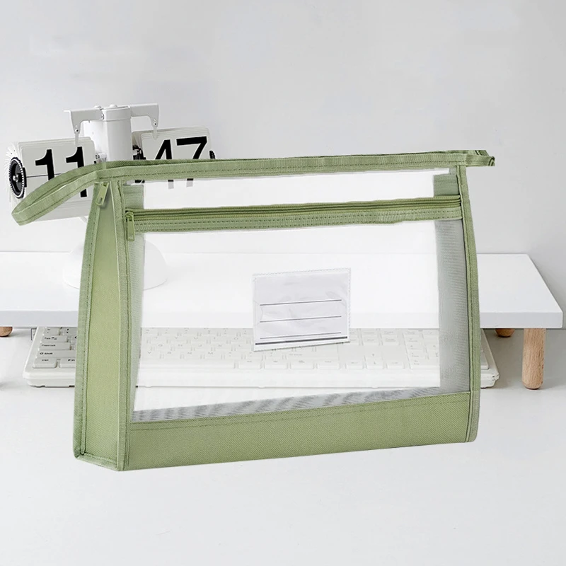 A4 Stationery Storage Bag Double-layer Mesh Zipper Bag Large Capacity Organizer  Cosmetic Makeup Pocket Transparent File Folders