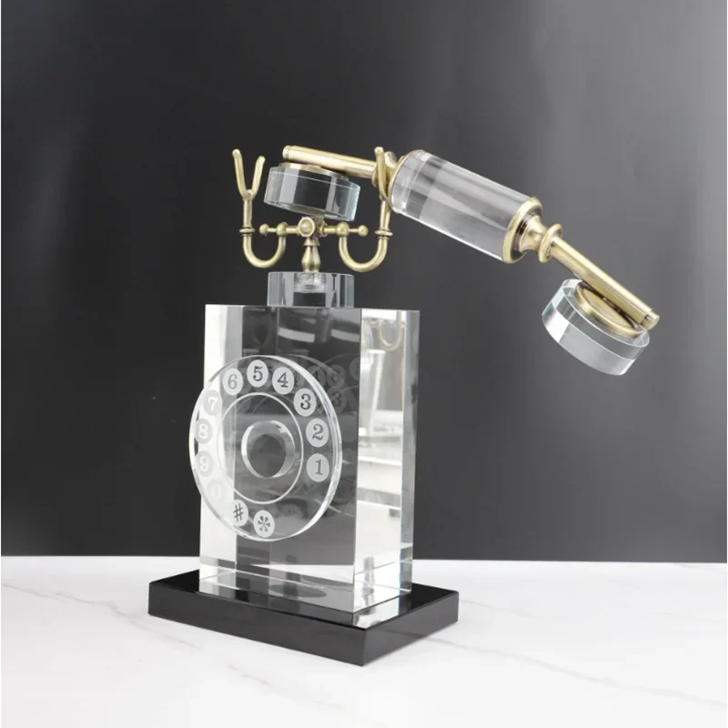 Vintage Transparent Crystal Phone Model, Indoor and Living Room Desktop Decorations, Landline Phone Sculpture Crafts, Home Decor