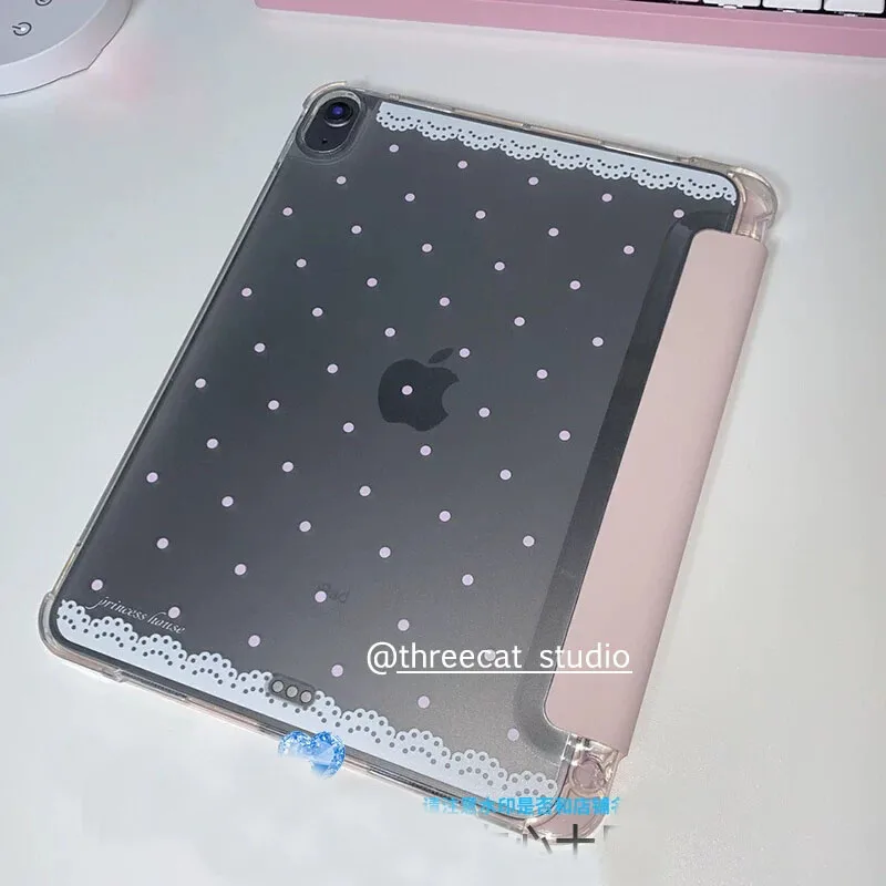 Lace Pink Polka Dot For iPad Case iPad Air 4 5 6 Pro 11 12.9 13 M4 10.9 10.2 Mini 7 6 Smart Y folded edge Case with Pen Holder