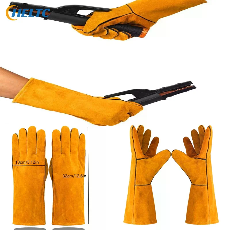 1pc X Welding Gloves Flame-retardant Welding Work Gloves Heat-proof Metal Welding Protector Yellow Gloves Soldering Gloves Tools