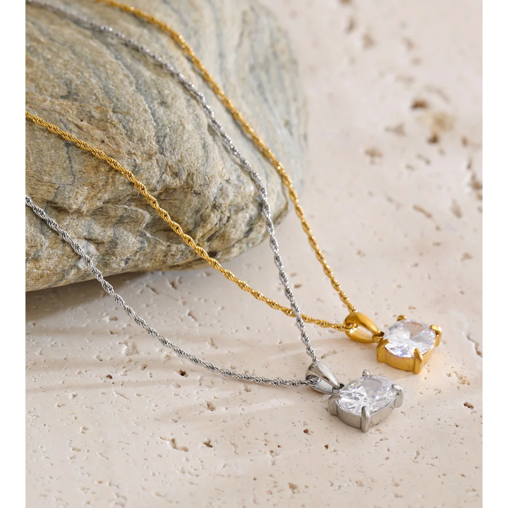Yhpup Stainless Steel Cubic Zirconia Round Pendant Necklace Delicate Daily Glamorous Aesthetic Jewelry Wholesale
