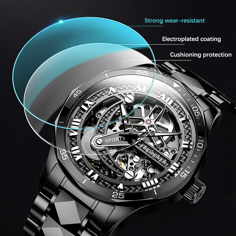 FEELNEVER New Mechanical Watches for Men Creative Skeleton Diver Automatic Men Watch Outdoor Sport Waterproof Sapphire Watch Men view 4