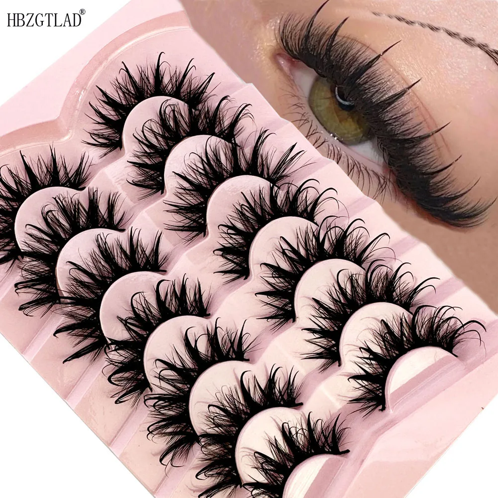 New 7Pairs Design Wet Manga Lashes 3D fluffy Eyelash Extensions Makeup Fashion Long Thick Natural Fake Eyelashes