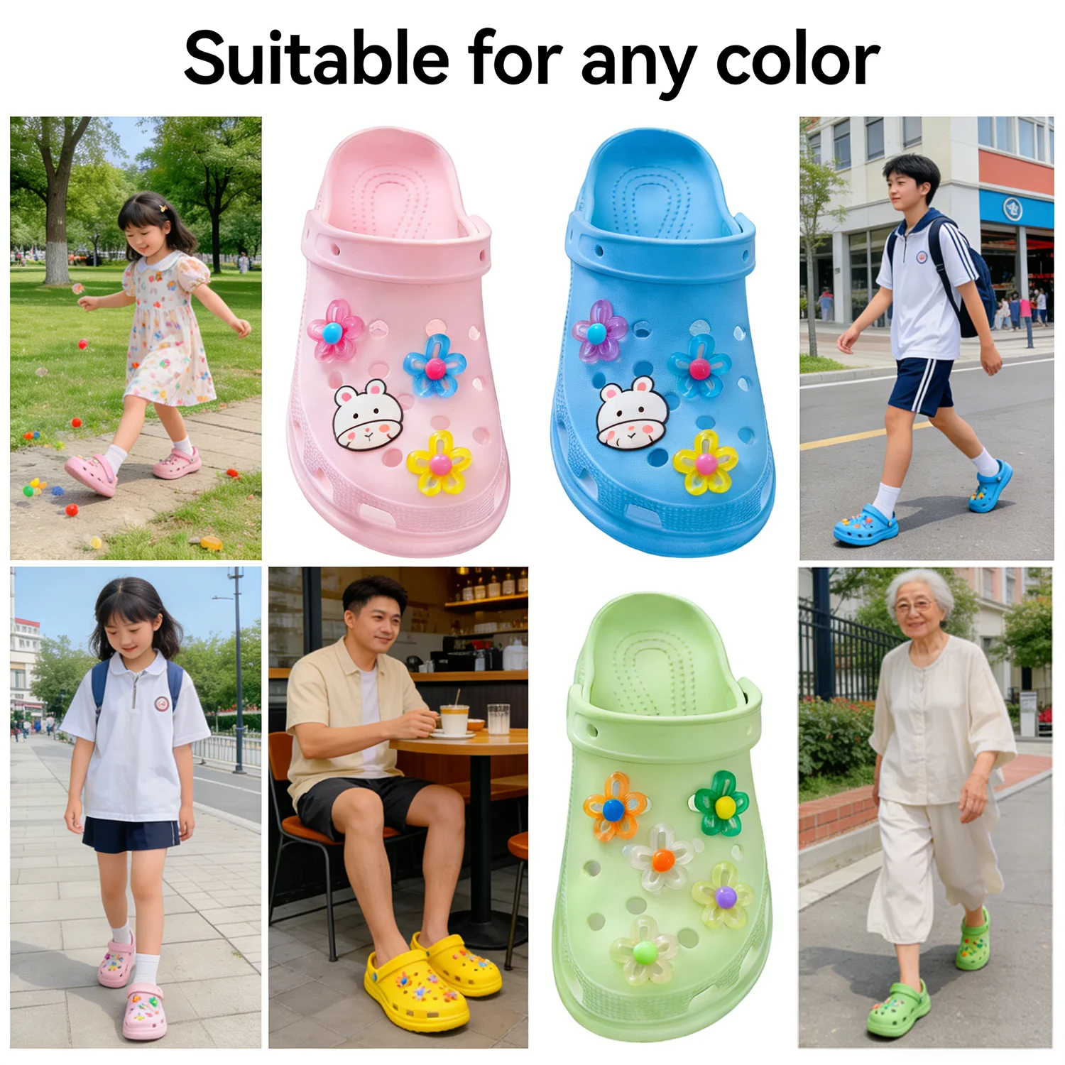 Colorful Transparent Flower Croc Charms Set Sweet Floral Shoe Charms Aesthetic Decor for Crocs Sandals Women Girls