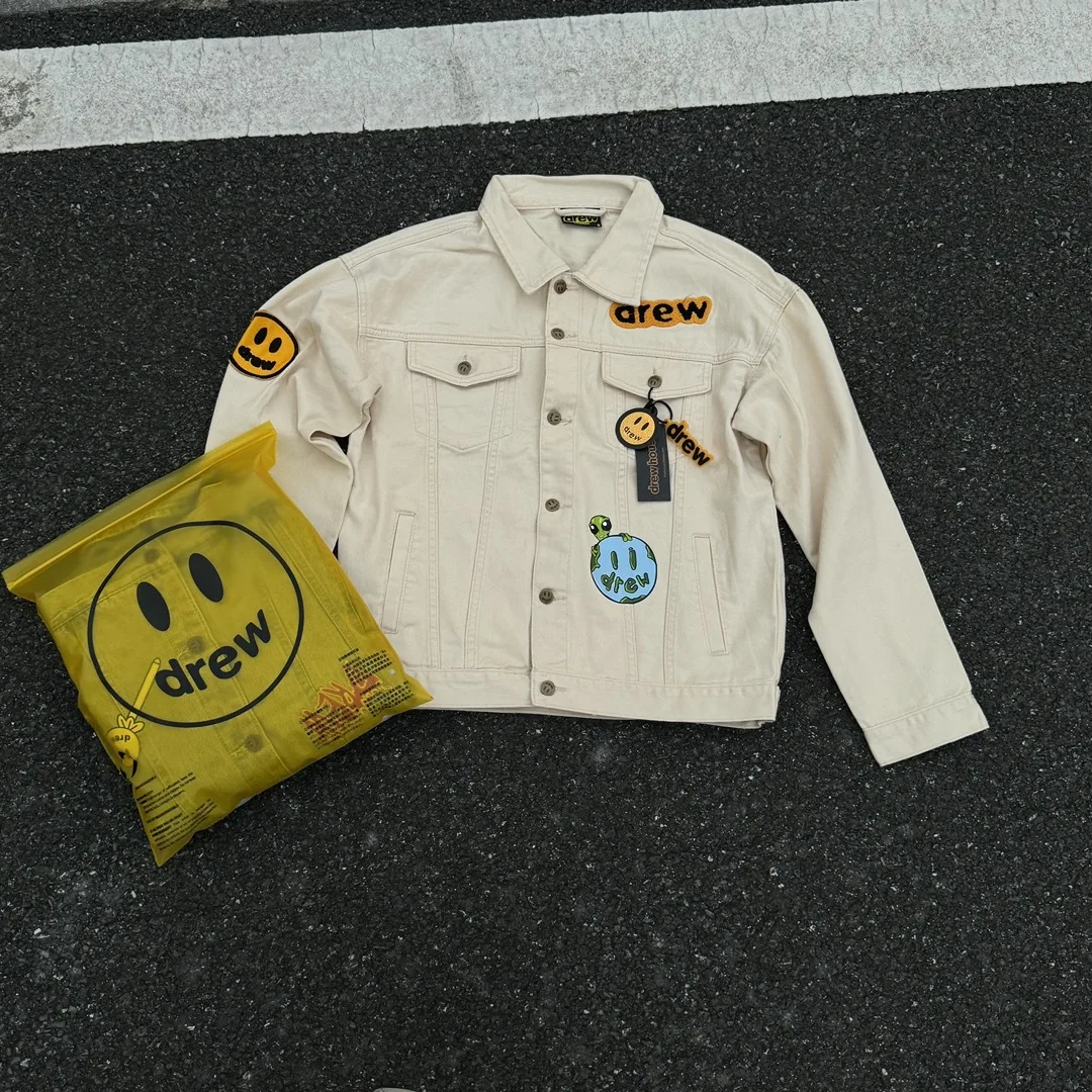 Drew House Smiley Face Inkjet Reverse Print Flocked Allover Denim Jacket