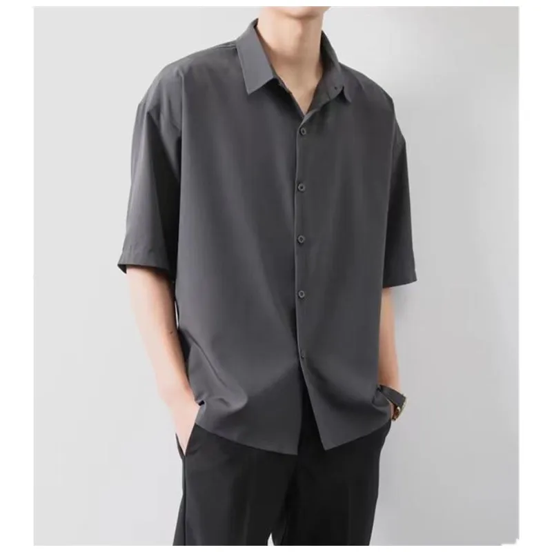 

Рубашка мужская из ледяного шелка, тонкая роскошная свободная деловая рубашка в Корейском стиле, однотонная модная драпированная рубашка с оборками, весна-лето