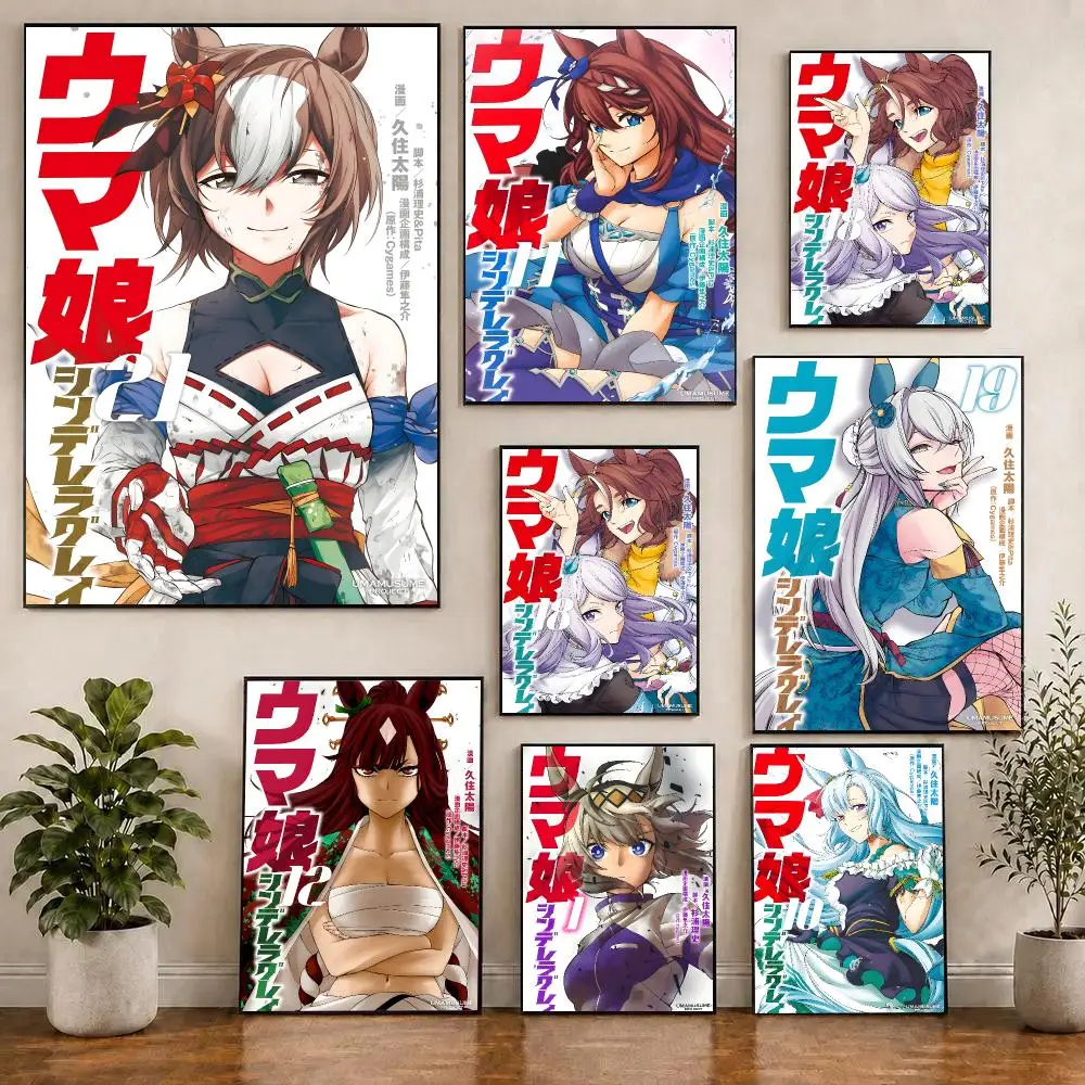 Anime U-Uma Musume Cinderella Gray Poster Self-adhesive Living Room Bedroom Party Bar Decor Moisture-proof Fade-resistant HD