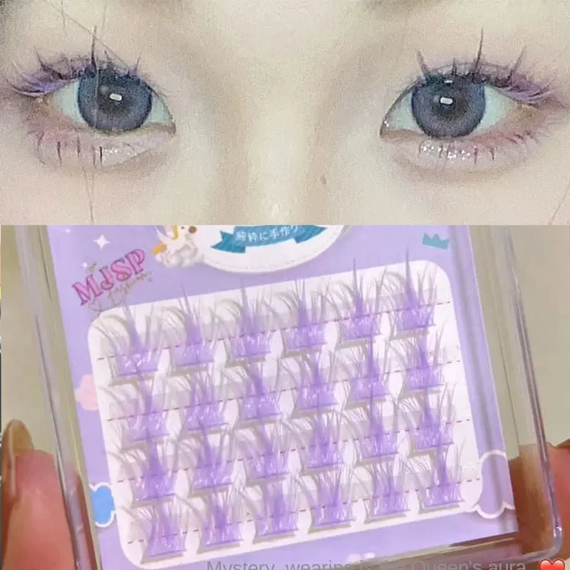 Pink/White/Blue/Purple Colored Eyelash Clusters Manga Lashes False Eyelashes Natural Long Faux Bunche Makeup