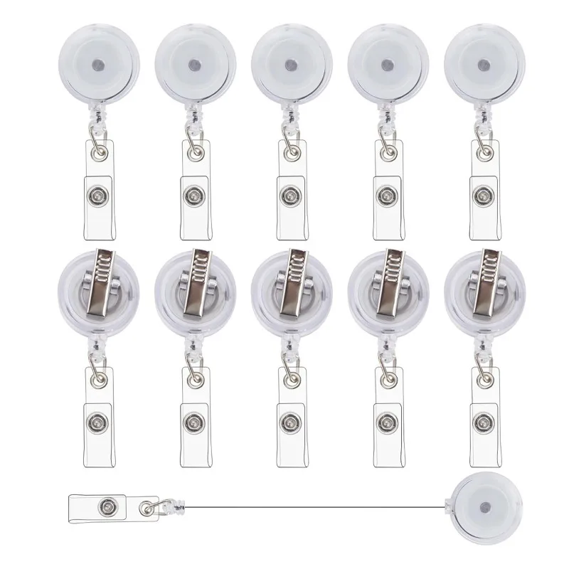 5pcs Transparent Alligator Clip Badge Reel, 360° Rotatable Back Clip Keychain, Round ID Badge Reel Holder Nurse Accessories