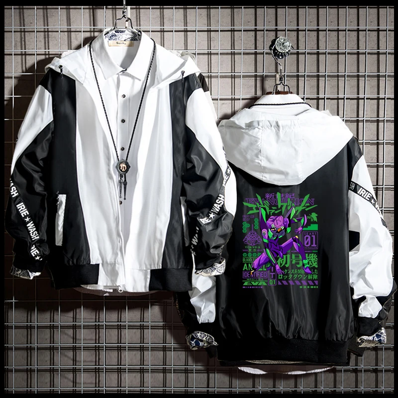 

Anime Collaborative Windproof Jaet Thin Spring Autumn Initial hine Joint Top Polyester Fabric Hooded Long Sve Loose Fit