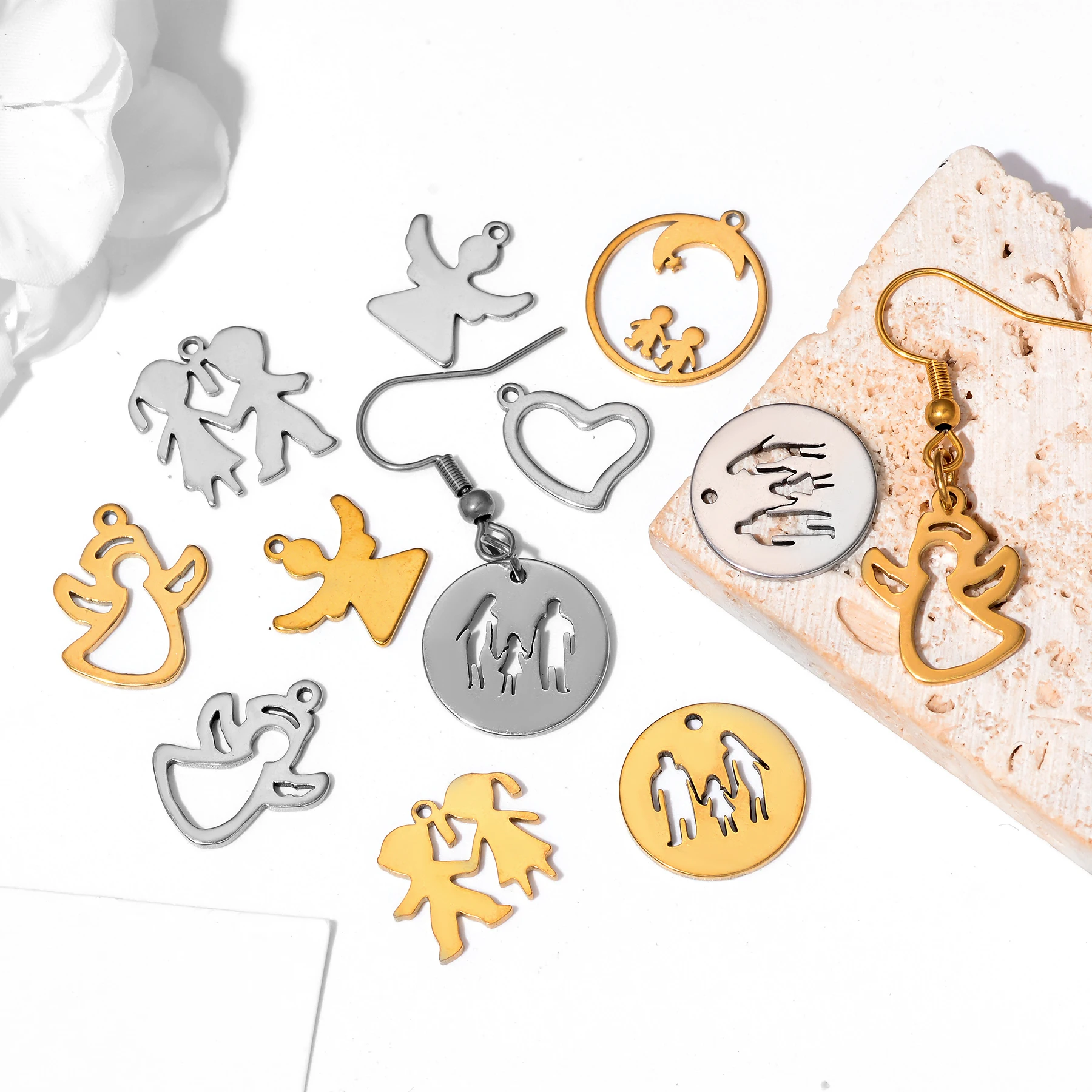 20 Stück/Set Schmetterling Herz David Stern Engel Familie Anhänger Edelstahl Charms Schmuckherstellung DIY Handgemachtes Handwerk Großhandel – Detail 5