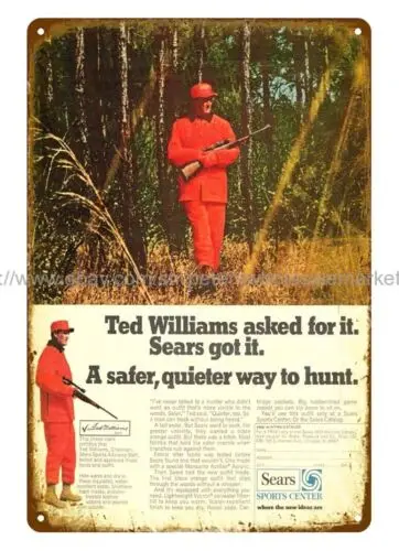 1970 Ted Williams  legend Hunting metal tin sign home bar decor