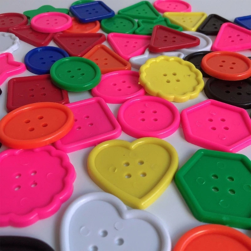 50 Pcs/Set Big Bright Buttons Geometric Shapes Buttons Colourful Craft Buttons Colorful Buttons Threading Toy