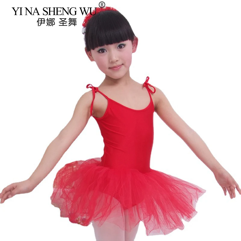 Children\'s Dance Sling Ballet Skirt Girls Ballet Tutu Dress Dance Exercise Gymnastics Leotard Sleeveless Lacing Fluffy Skirt