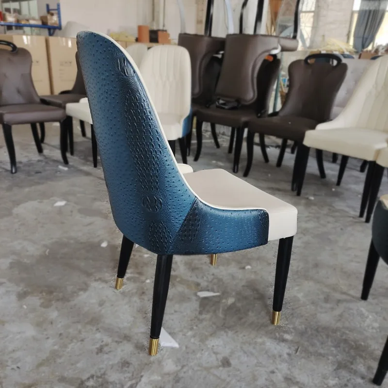 

Leather dining chair Modern simple Internet celebrity restaurant crocodile pattern soft bag chair Nordic solid wood negotiation