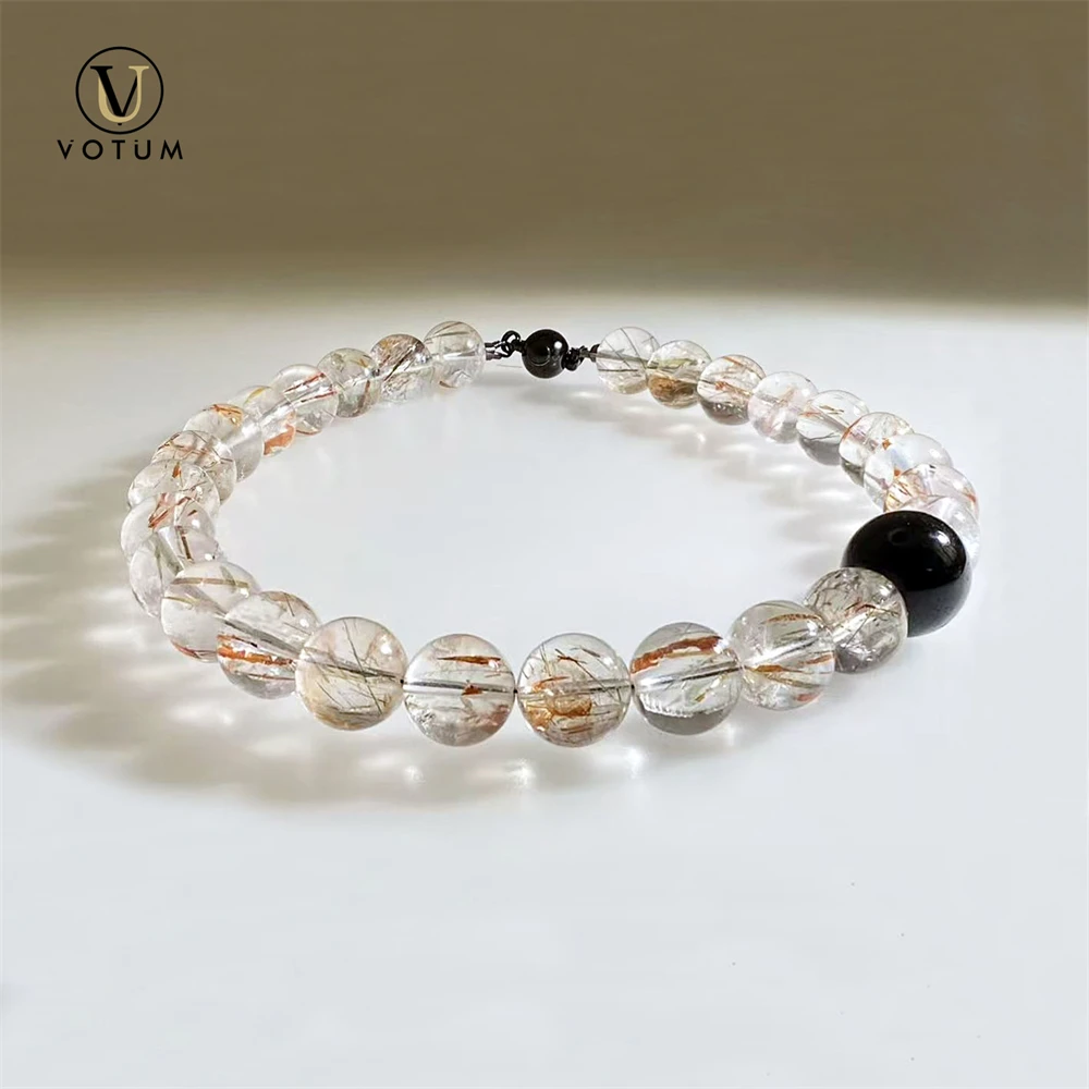 Votum Natural Black Gold Super Seven Rutilated Quartz Beaded Choker Necklace for Unisex Crystal Healing Wealthy Attract Jewelry view 2