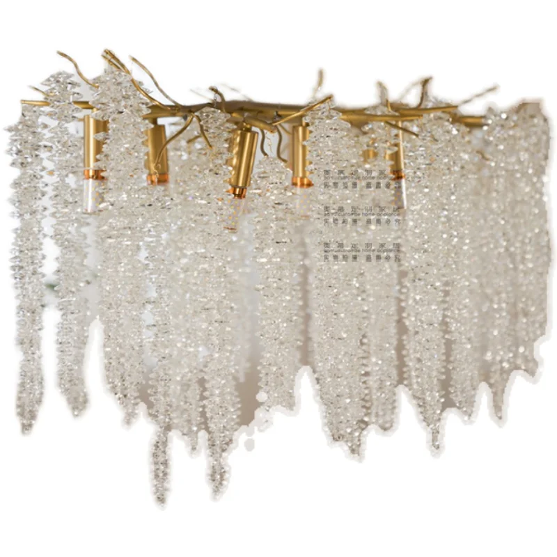 

Custom Home, Rectangle French Creative Restaurant Light Personalized Brass Crystal Tassel Chandelier