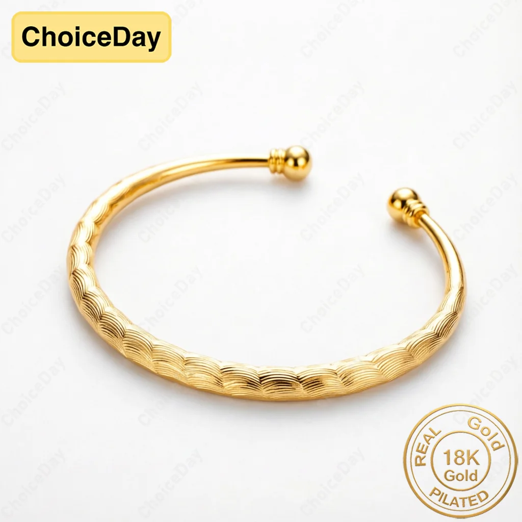 18K Gold Plated Exquisite Textured Bangle, Charming and Stylish Open Bangle for Women, Perfect for Weddings and Parties