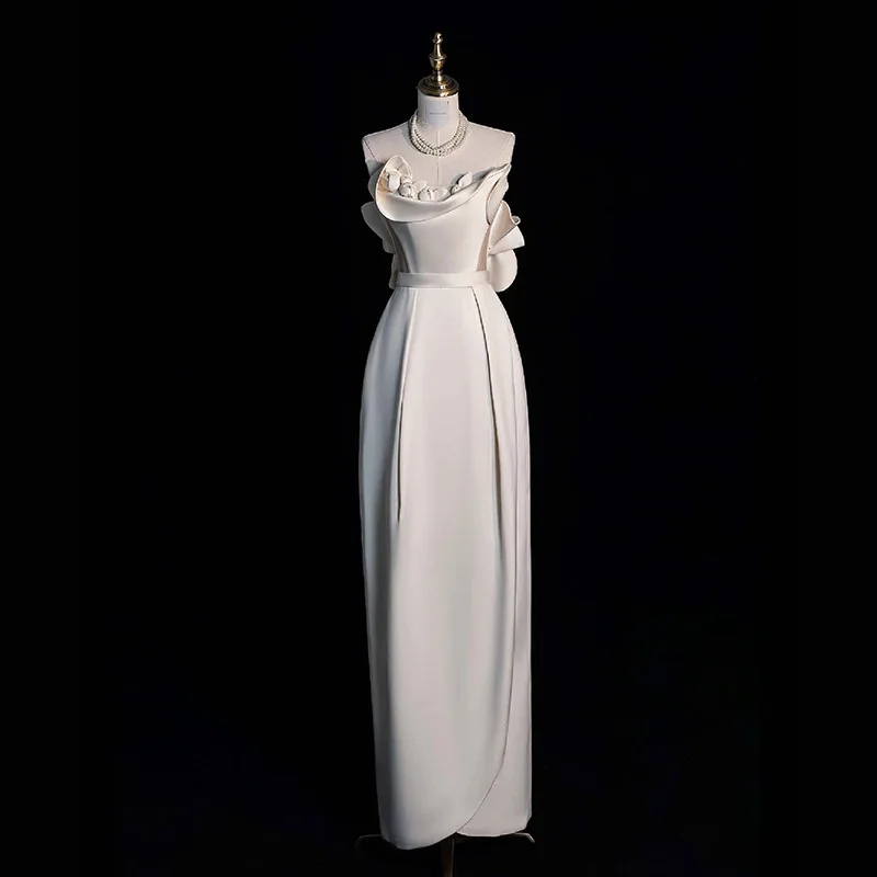 French Retro Fish Tail Satin Dress Strapless Light Wedding Dress High-end Feel Niche Customized For Brides