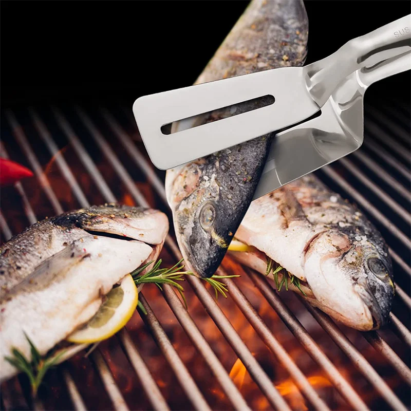 Stainless Steel Frying Shovel Clip Multifunctional Steak BBQ Utensils Fish Spatula Bread Tongs Household Picnic Kitchen Tool