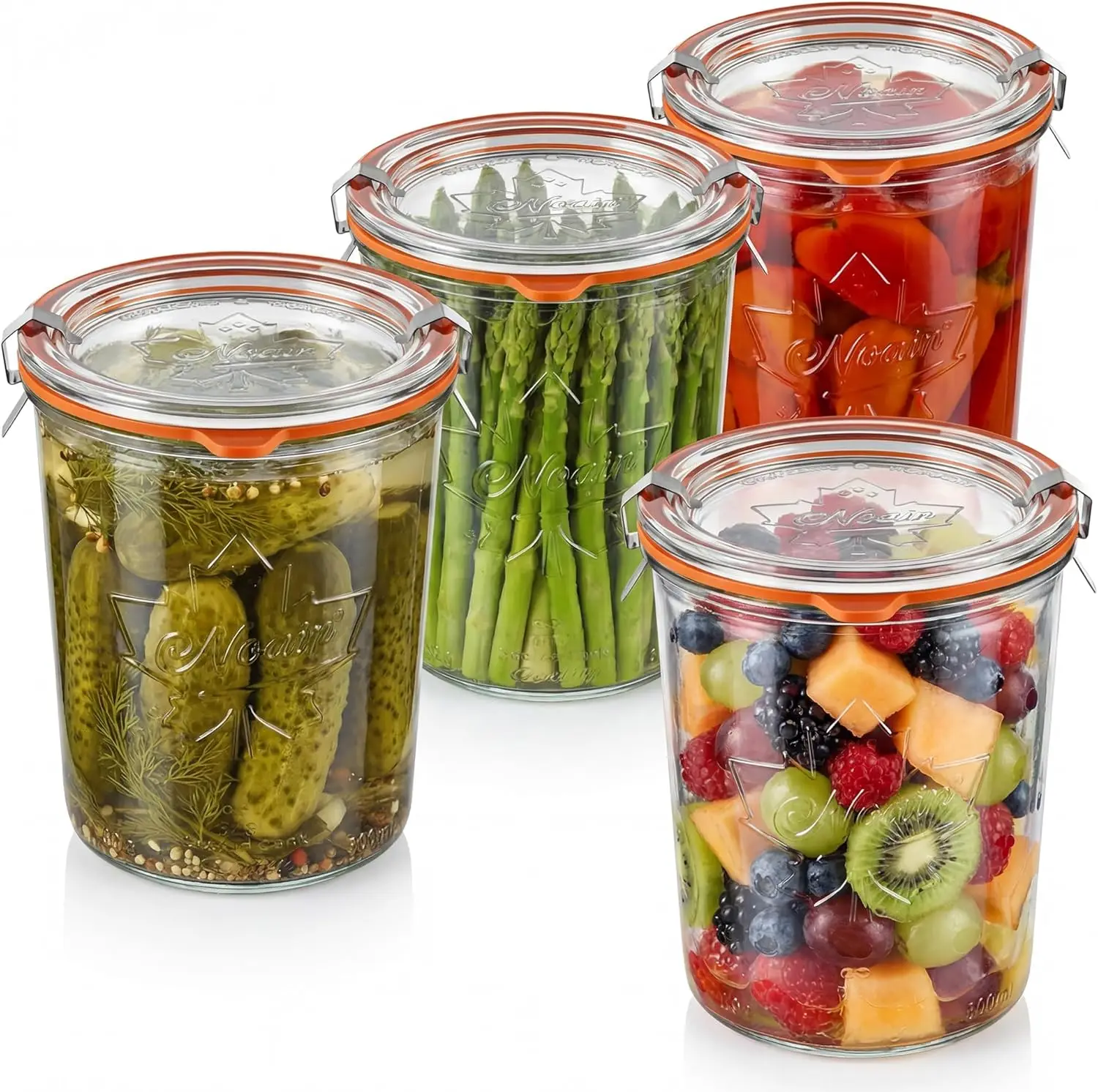 

Стеклянные банки для консервирования, 27 унций (800 мл), 4 штуки, с широким горлом, герметичные, для закваски и ферментации, с зажимными крышками, для солений