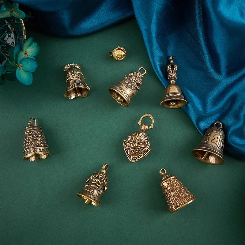 C 1pc new Brass six-character bell, brass gourd pendant, keychain, brass pendant